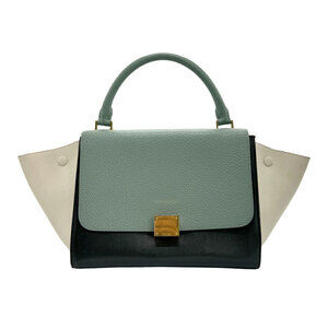 Celine Trapeze Leather Shoulder Bag Handbag Pale Green Black Ivory White